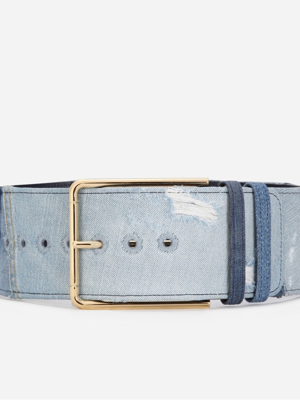 Dolce & Gabbana Patchwork Denim Corset Waist Belt Gold Buckle NWT Box Size 36